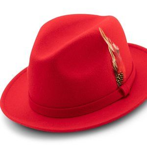 Montique Red  Small Felt Band 2 ¼ Brim Wool Felt Dress Hat H-62
